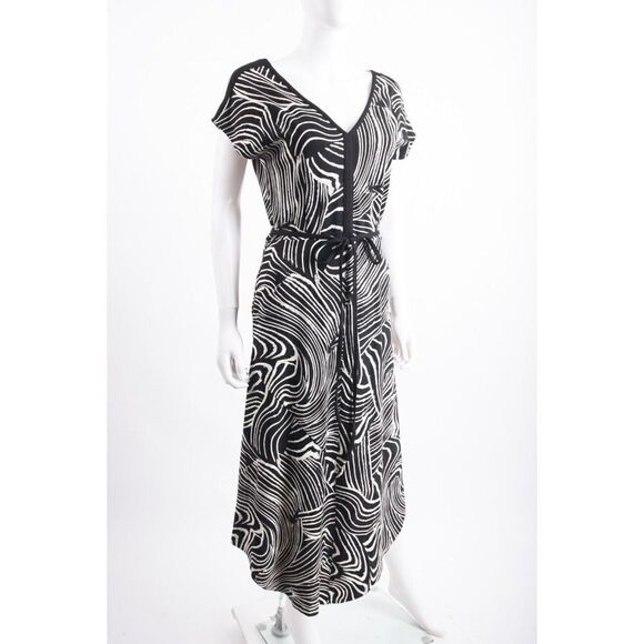 Lysse Womans Roselyn Midi Dress Size s Black White Zebra Design Belt Tie NWT - Picture 2 of 6